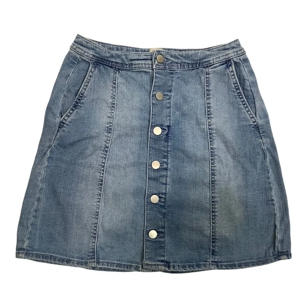 a.n.d e.a.w.y Skirt Light Blue Straight Pencil Mini Button Up Size 6 Women Denim